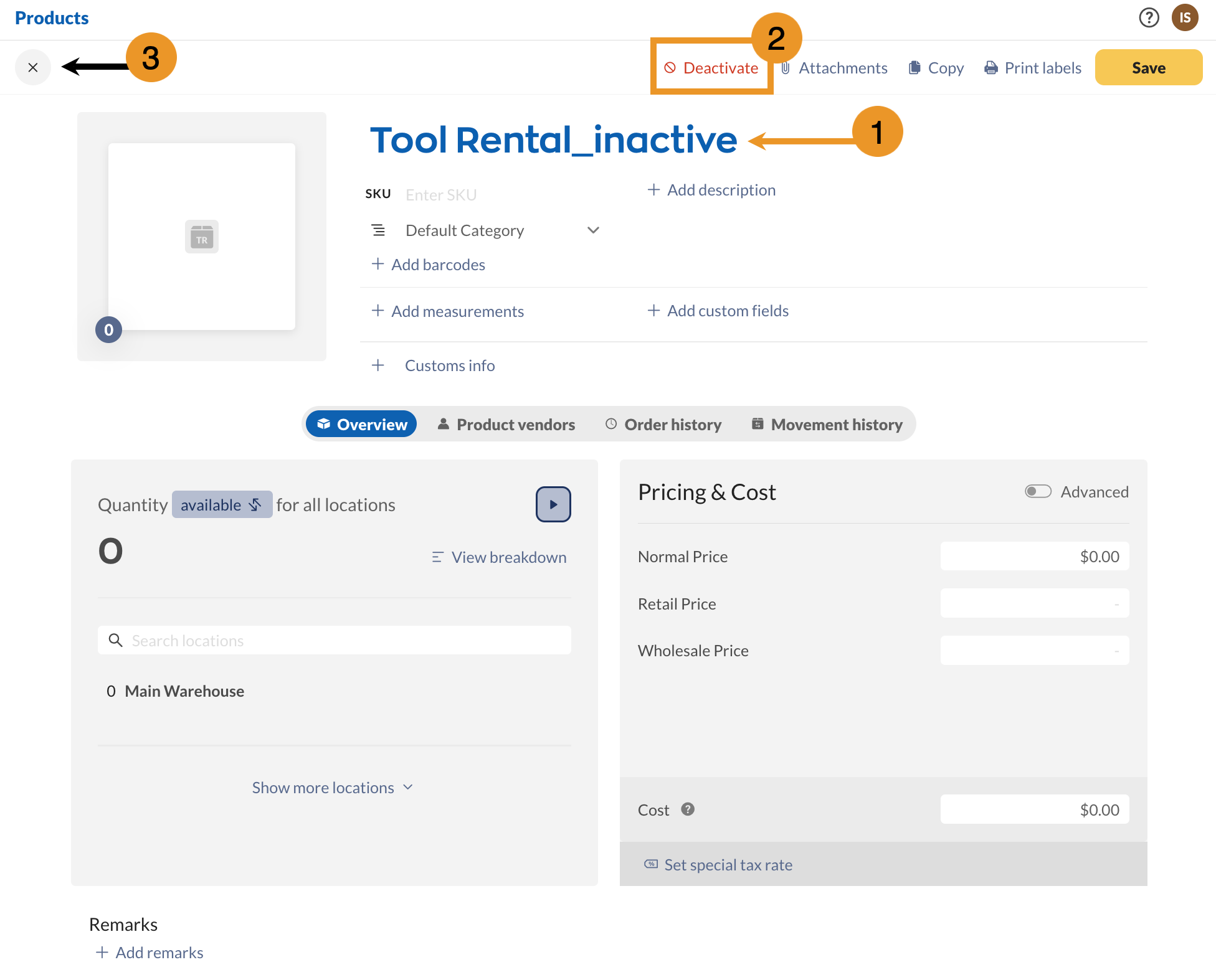 Mark a product as inactive if you need to recreate it with a new product type. Edit the product name if you wish to reuse that name.