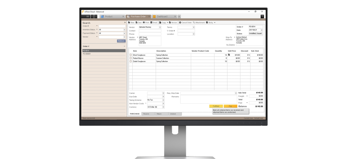 inFlow Inventory on a large monitor
