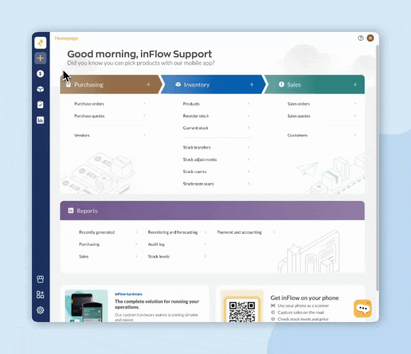 Creating a new sales order in inFlow.