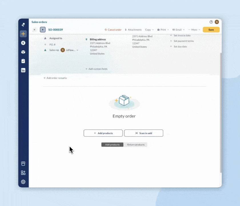 Adding products to a sales order, and customizing the view.