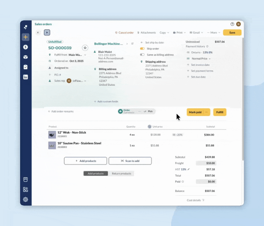The process for partially picking a product on the sales order.