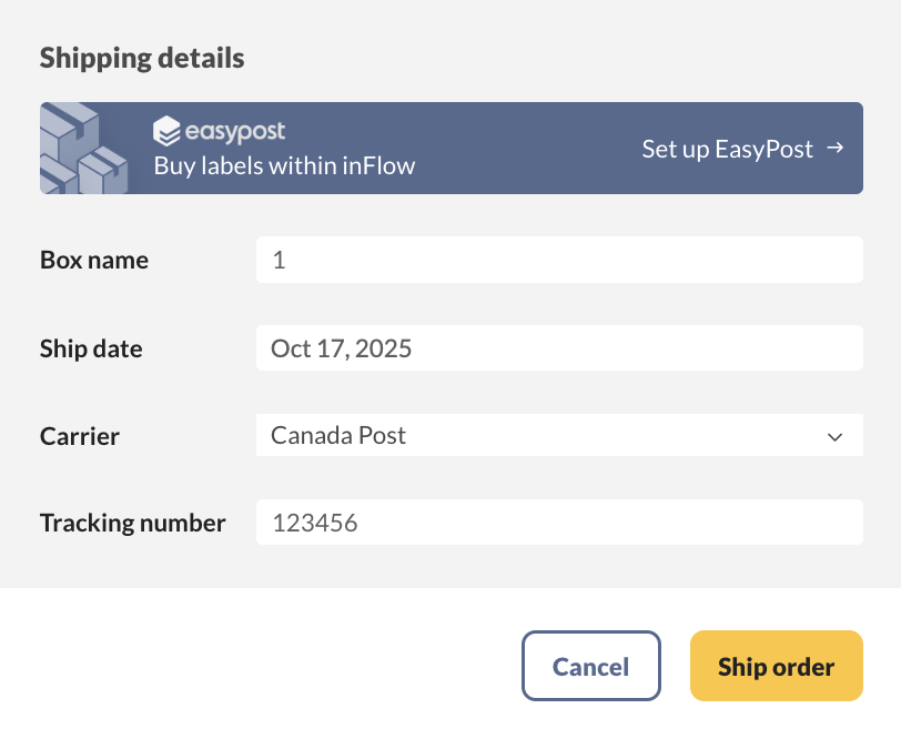 Sales order Shipping details settings.