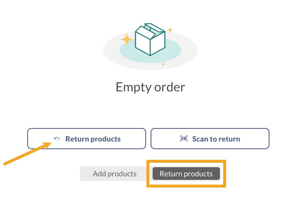 Select the Return products button to start a return on a blank sales order.