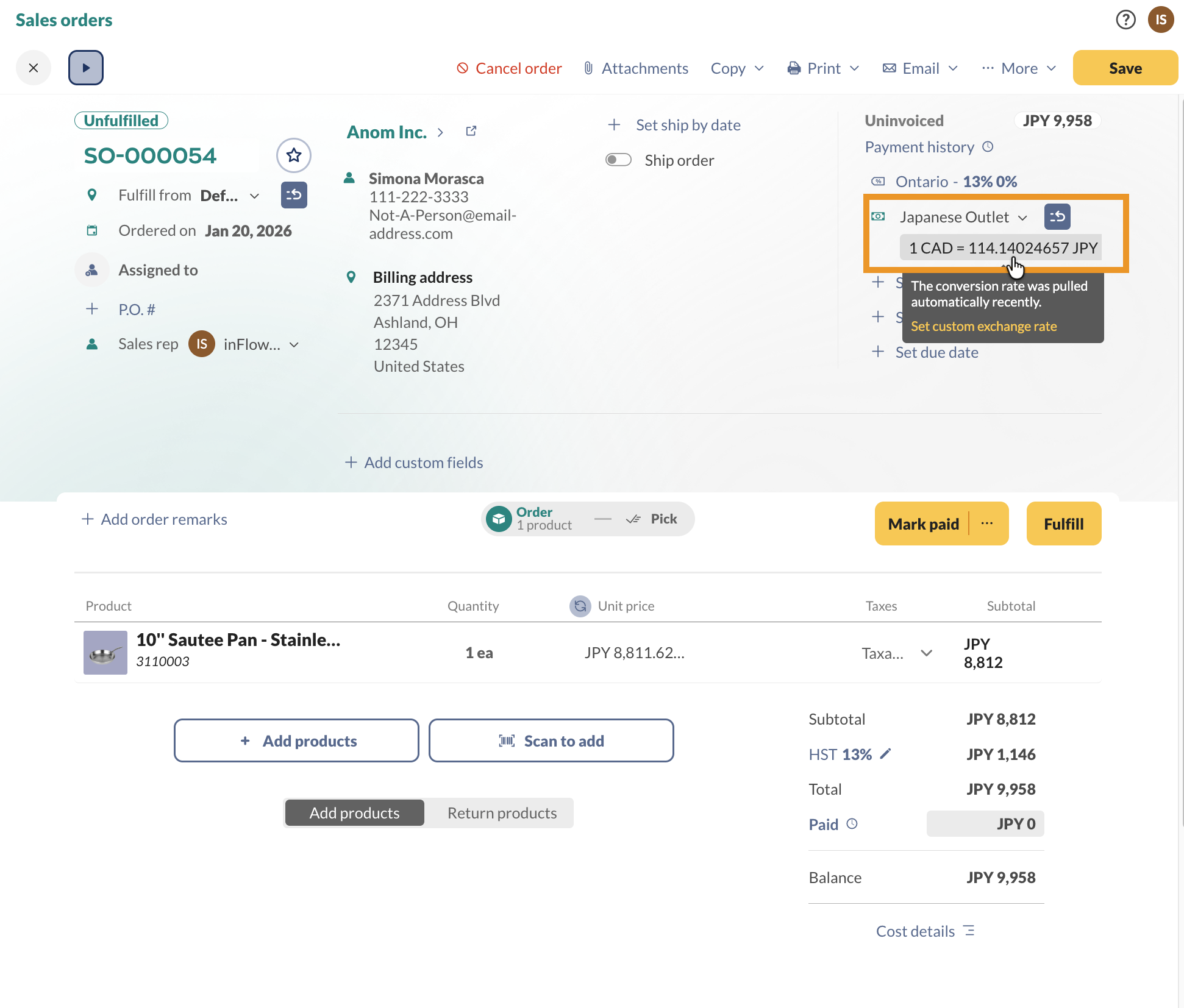 Select the pricing scheme drop-down to charge your customer in a different currency.