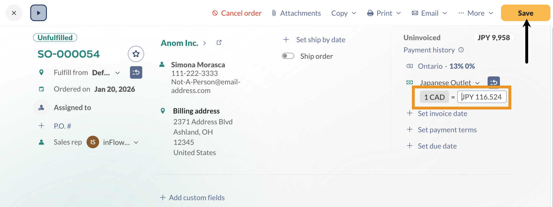 How to manually enter the exchange rate on the sales order.