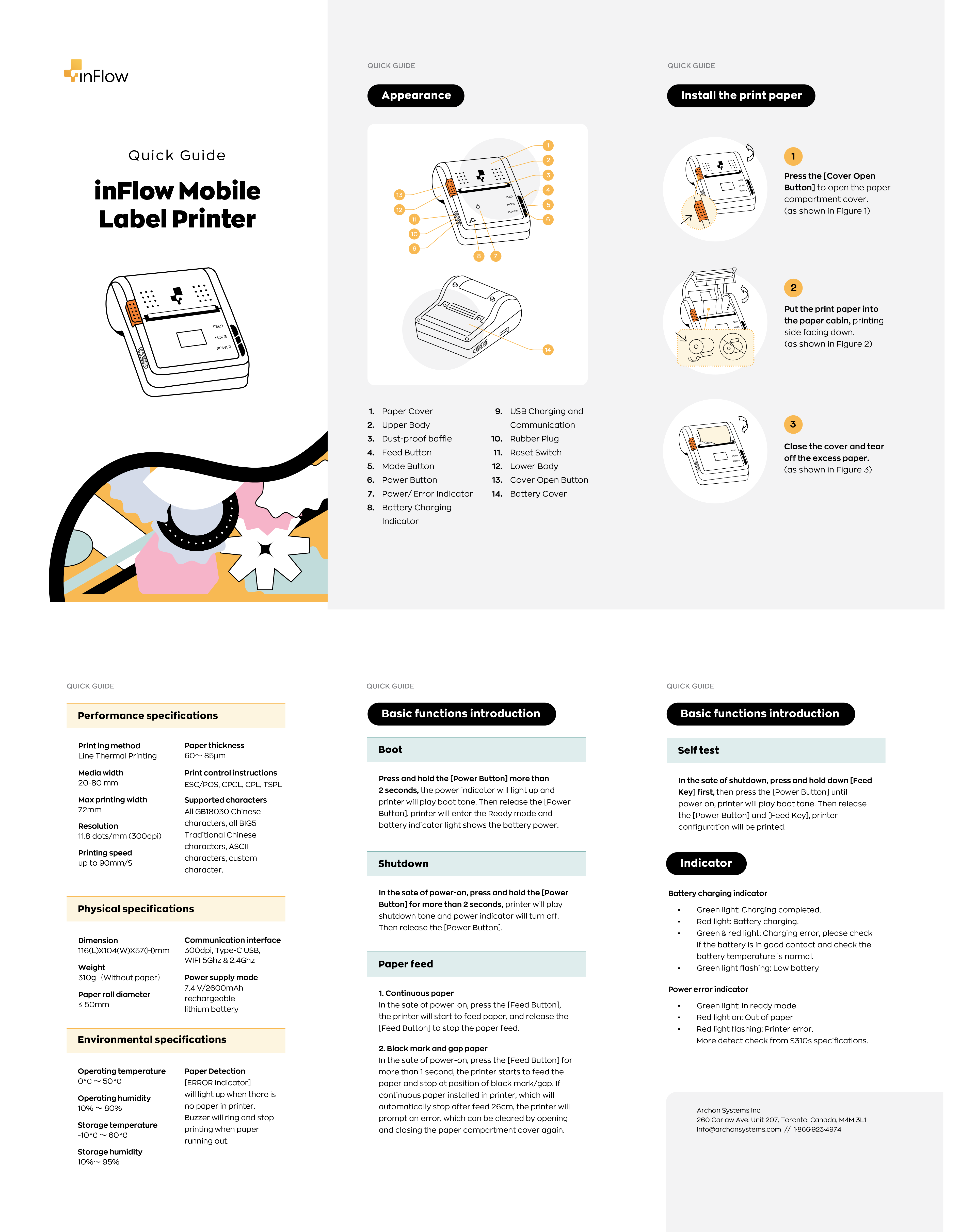 This is an image of the Quick Start pamphlet that came with the inFlow Portable Printer.