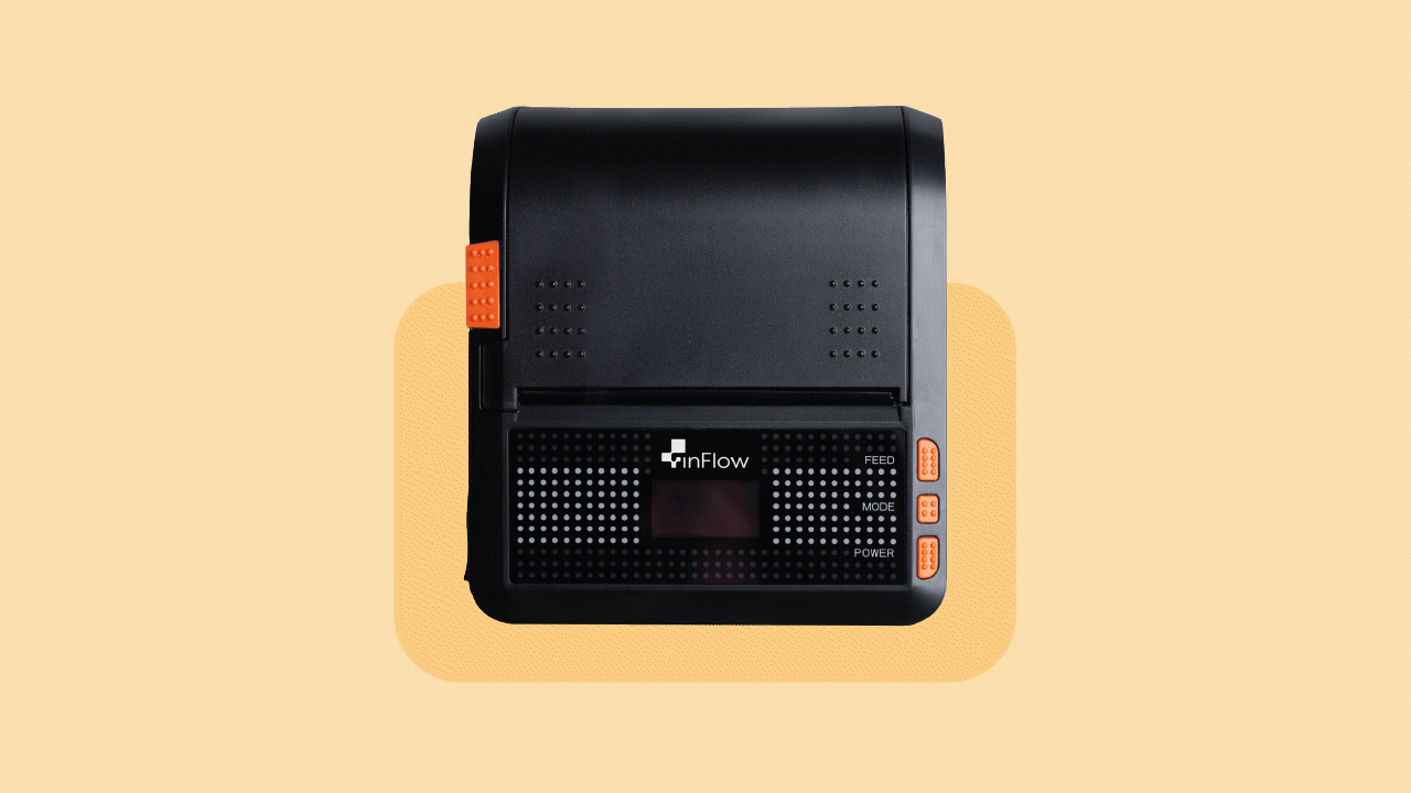 A label printing from the inFlow Portable printer.