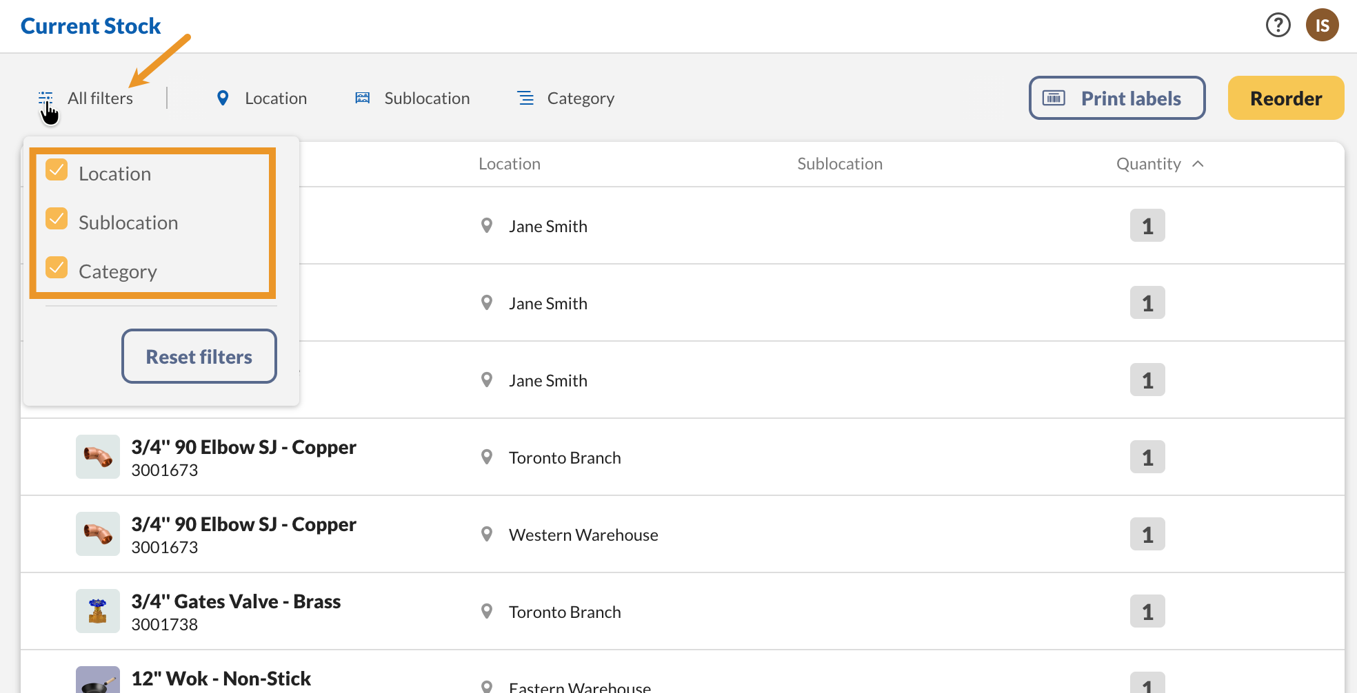 How to adjust the filters to narrow the product results.