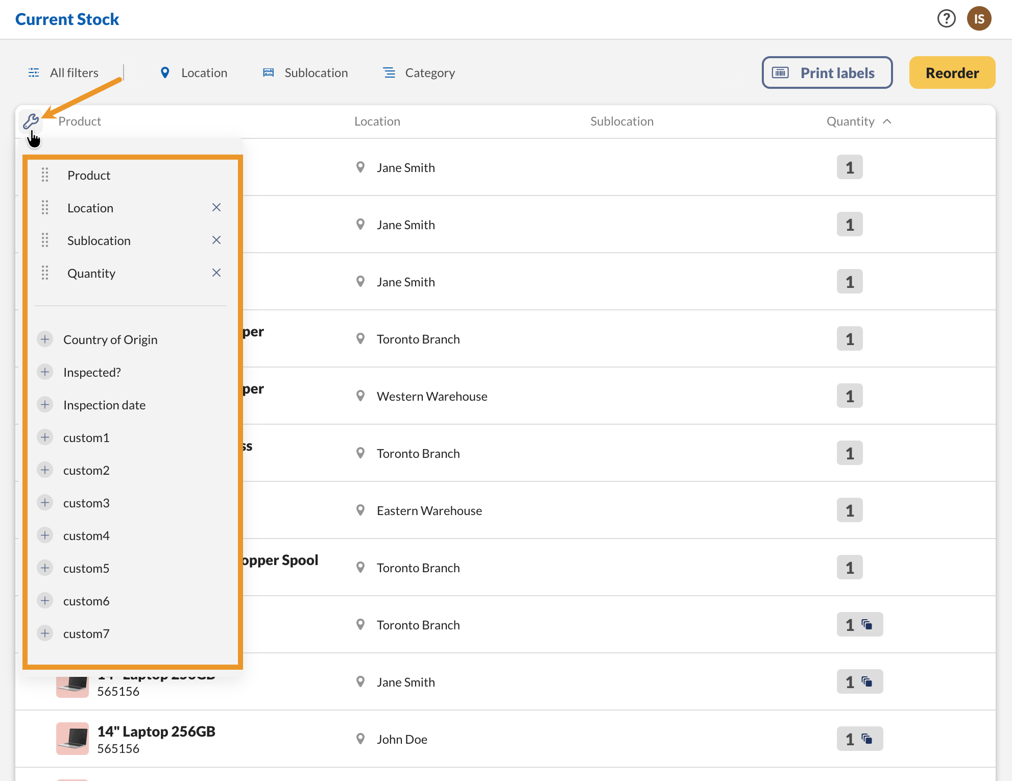 How to customize the table headings.