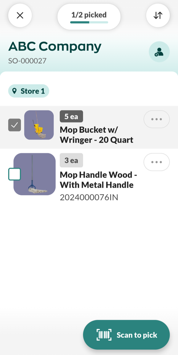 The updated layout of the sales order picking in inFlow for Mobile.